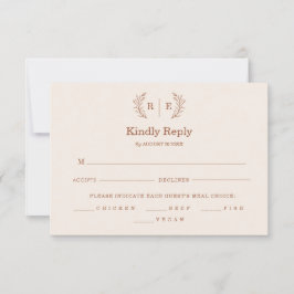 Tarjeta De Confirmación De Asistencia Iniciales de boda en corona botánica minimalista