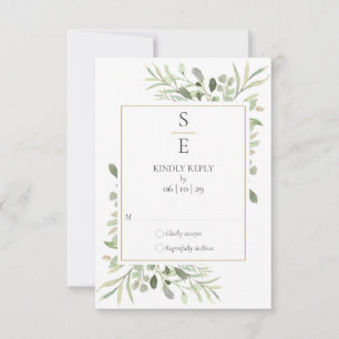 Tarjeta De Confirmación De Asistencia Iniciales de Monograma Modernas Bodas con Vegetaci