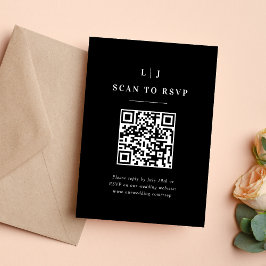 Tarjeta De Confirmación De Asistencia Iniciales Elegantes Código QR de Boda en Blanco y 