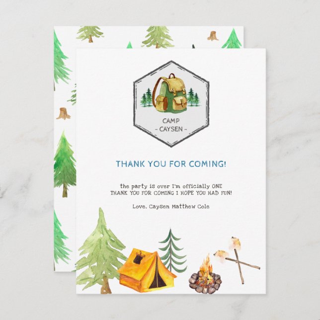 Tarjeta De Confirmación De Asistencia Insignias de camping e iconos | Cumpleaños Gracias (Anverso / Reverso)