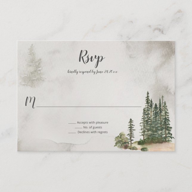 Tarjeta De Confirmación De Asistencia Into the Wild Fir Trees Boda Rústica | (Anverso)