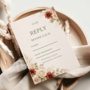 Tarjeta De Confirmación De Asistencia Invitado floral neutral elegante