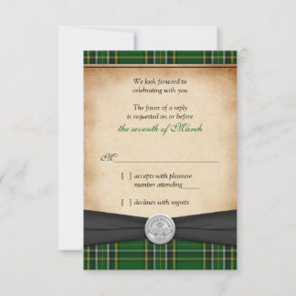 Tarjeta De Confirmación De Asistencia Irlandés Tartán Celtic Claddagh Boda Afortunada RS