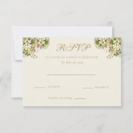 Tarjeta De Confirmación De Asistencia Ivory & Antique Gold Floral Wedding Response 