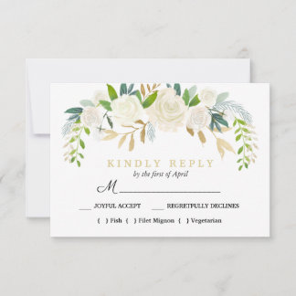Tarjeta De Confirmación De Asistencia Ivory BouquetFloral Boda Elección de la comida RSV