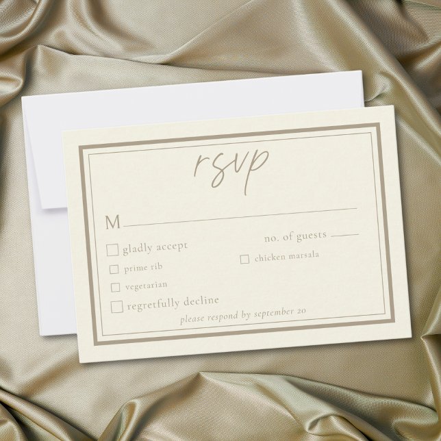 Tarjeta De Confirmación De Asistencia Ivory Cream Minimalist Frame Wedding (Ivory Cream Minimalist Frame Wedding RSVP Card)