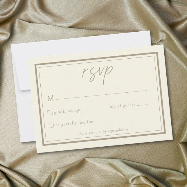 Tarjeta De Confirmación De Asistencia Ivory Cream Minimalist Frame Wedding (Ivory Cream Minimalist Frame Wedding RSVP Card)
