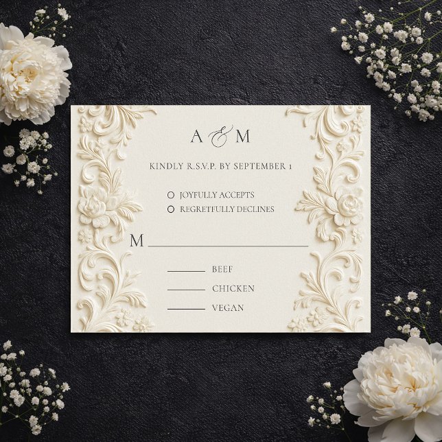Tarjeta De Confirmación De Asistencia Ivory Elegant Baroque Wedding Response Card (Ivory Elegant Baroque Wedding Response Card)