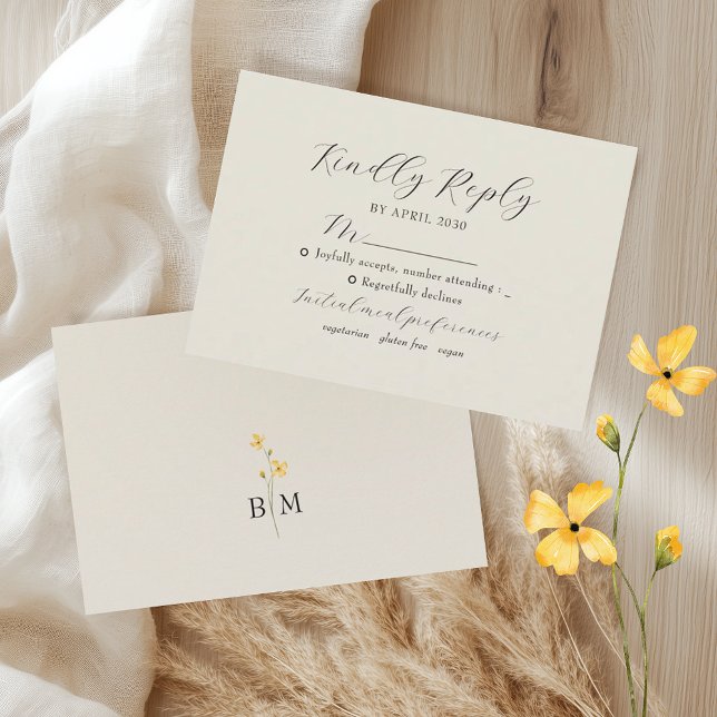 Tarjeta De Confirmación De Asistencia Ivory Floral Monogram Wedding (Subido por el creador)