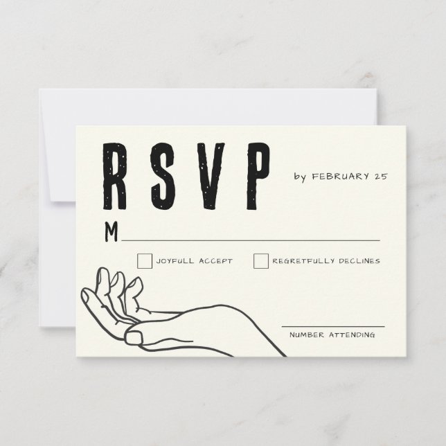 Tarjeta De Confirmación De Asistencia Ivory Hand Drawn Illustration Minimalist Wedding  (Anverso)