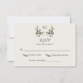 Tarjeta De Confirmación De Asistencia Ivory Olive Branch Monogram Wedding
