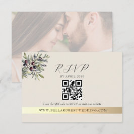 Tarjeta De Confirmación De Asistencia Ivory Olive Photo QR Wedding