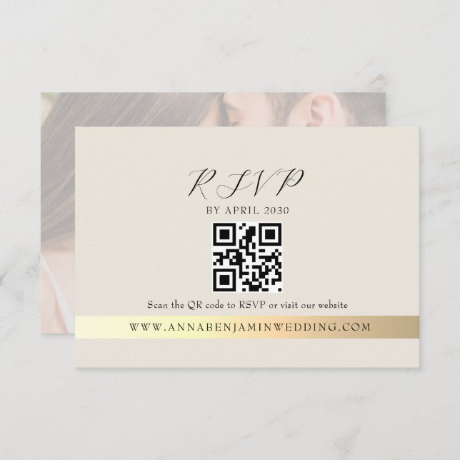 Tarjeta De Confirmación De Asistencia Ivory Photo QR Code Wedding (Anverso / Reverso)
