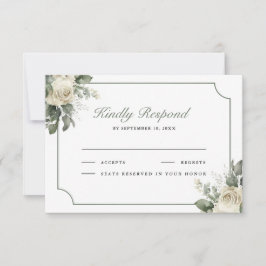 Tarjeta De Confirmación De Asistencia Ivory Rose Sage Green Floral Wedding