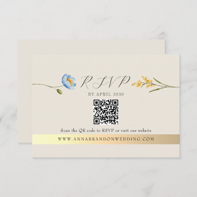 Tarjeta De Confirmación De Asistencia Ivory Wildflower QR Code Wedding (Anverso / Reverso)
