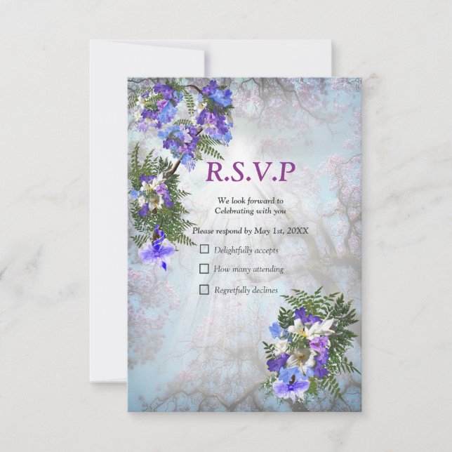 Tarjeta De Confirmación De Asistencia Jacaranda Blooms & Lily Bouquet (Anverso)