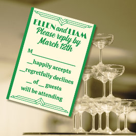 Tarjeta De Confirmación De Asistencia Jade on Beige Boda de los años 20