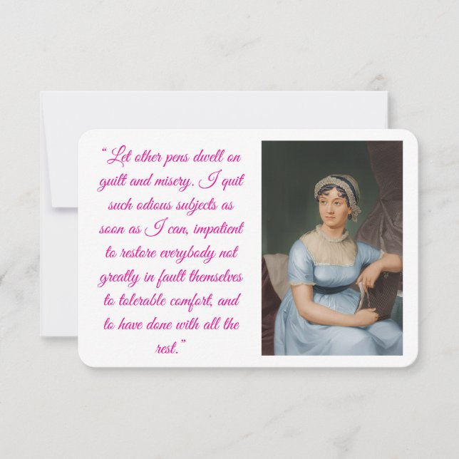Tarjeta De Confirmación De Asistencia Jane Austen portrait plus quote (pink) Folded Card (Anverso)