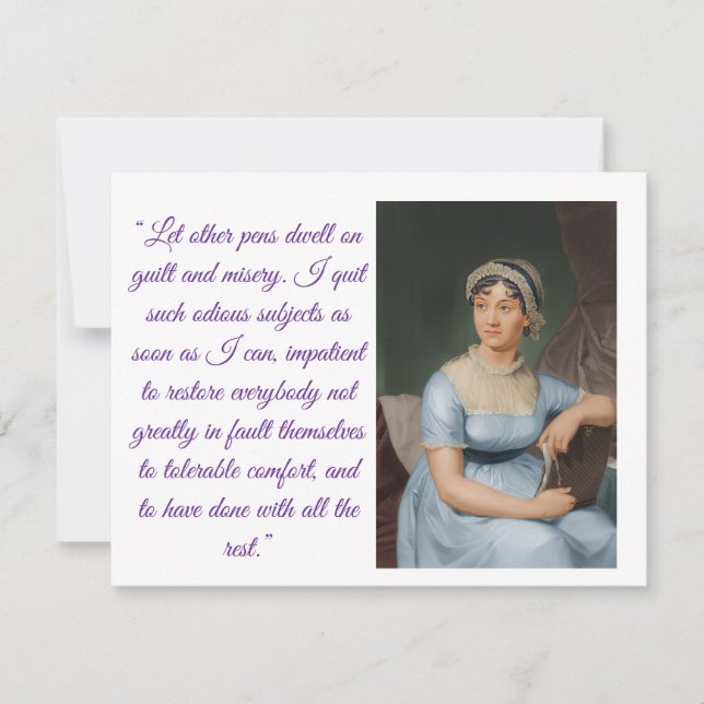 Tarjeta De Confirmación De Asistencia Jane Austen portrait plus quote (purpleFolded Card (Anverso)
