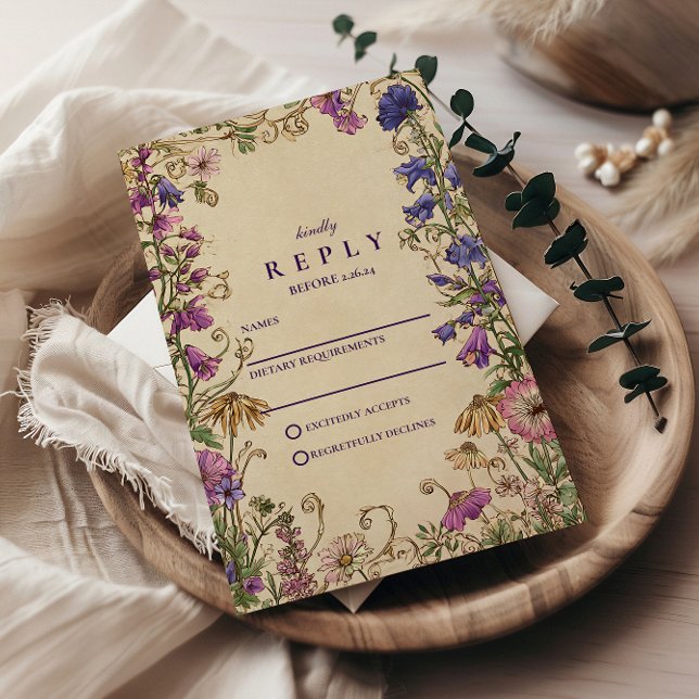 Tarjeta De Confirmación De Asistencia Jardín de flores silvestres de época (Subido por el creador)