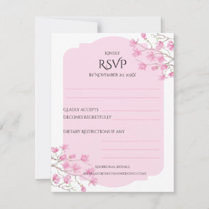 Tarjeta De Confirmación De Asistencia Jardín de Magnolias Rosadas Elegantes y Graciosas