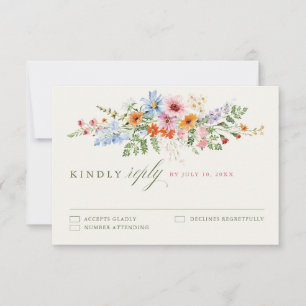 Tarjeta De Confirmación De Asistencia Jardín de pradera primaveral de flores silvestres