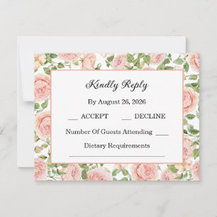 Tarjeta De Confirmación De Asistencia Jardín de Rosas Rosadas Elegantes