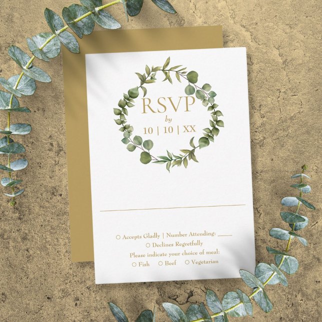 Tarjeta De Confirmación De Asistencia Jardín de vegetación botánica elegante oro (Botanical Greenery Garland Elegant Gold RSVP Card)