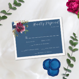 Tarjeta De Confirmación De Asistencia Jardín encantado Dusty Marina Azul Borgoña