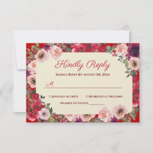 Tarjeta De Confirmación De Asistencia Jardín floral rojo púrpura de boda chino