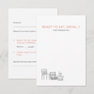 Tarjeta De Confirmación De Asistencia Jardín Picnic Minimalista Negro y Boda Blanco