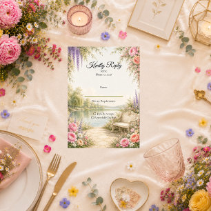 Tarjeta De Confirmación De Asistencia Jardín Romántico junto al Lago: Boda Serena