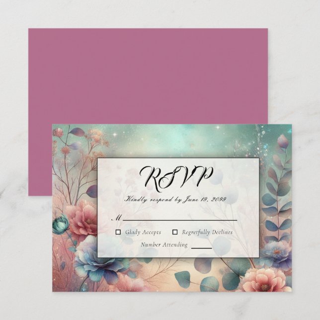 Tarjeta De Confirmación De Asistencia Jardín Secreto en Brillo de Noche (Anverso / Reverso)