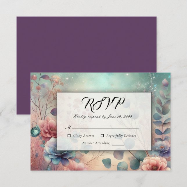 Tarjeta De Confirmación De Asistencia Jardín Secreto en Brillo de Noche (Anverso / Reverso)