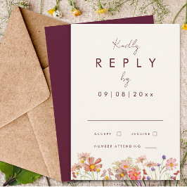 Tarjeta De Confirmación De Asistencia Jardinera de flores silvestres Borgoña Otoño Boda 