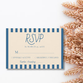 Tarjeta De Confirmación De Asistencia Jeans Azul y Rayas de Marfil Boda Retro Minimalist