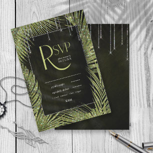 Tarjeta De Confirmación De Asistencia Jewel Palm Leaf Boda Green ID830