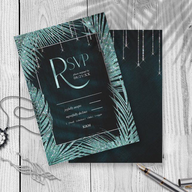 Tarjeta De Confirmación De Asistencia Jewel Palm Leaf Boda ID830 Verde azulado (Subido por el creador)