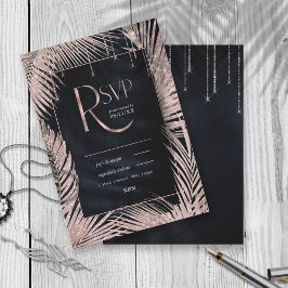 Tarjeta De Confirmación De Asistencia Jewel Palm Leaf Boda Rosa Oro/Navy ID830