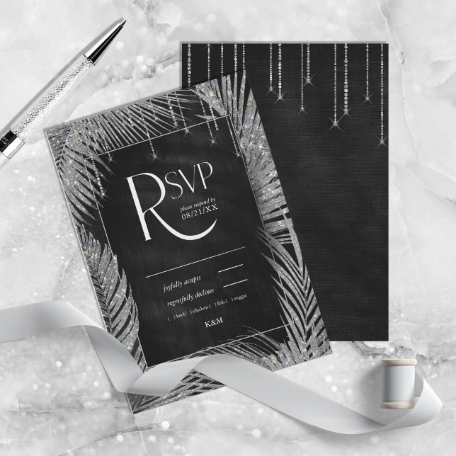 Tarjeta De Confirmación De Asistencia Jewel Palm Leaf Boda Silver ID830 (Subido por el creador)
