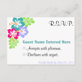 Tarjeta De Confirmación De Asistencia Juego de Boda - Flores de Hibisco Azules