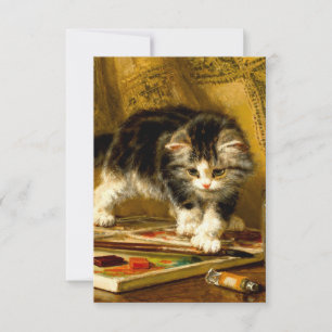 Tarjeta De Confirmación De Asistencia Kitten with Paint and Brushes