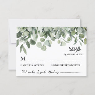 Tarjeta De Confirmación De Asistencia La acuarela Eucalyptus deja al Boda de la vegetaci