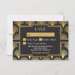 Tarjeta De Confirmación De Asistencia La boda de Gatsby del vintage de los años 20 de