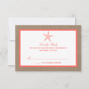 Tarjeta De Confirmación De Asistencia La colección de bodas Coral Starfish Burlap Beach