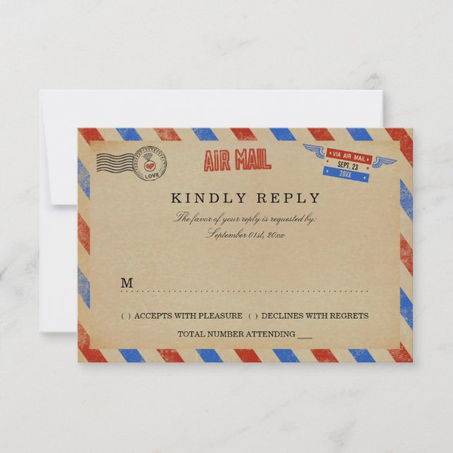 Tarjeta De Confirmación De Asistencia La colección de Bodas de Airmail de época (Anverso)