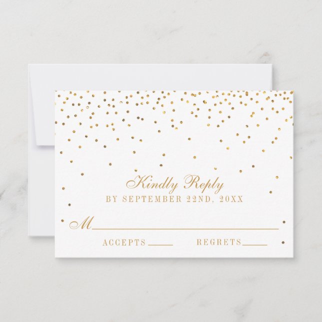 Tarjeta De Confirmación De Asistencia La colección de Bodas Glam Gold Confetti (Anverso)