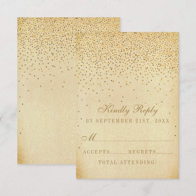 Tarjeta De Confirmación De Asistencia La colección de Bodas Glam Gold Confetti (Anverso / Reverso)