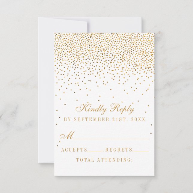 Tarjeta De Confirmación De Asistencia La colección de Bodas Glam Gold Confetti (Anverso)