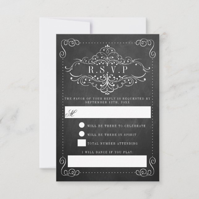 Tarjeta De Confirmación De Asistencia La colección de Bodas Ornate Chalkboard (Anverso)